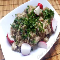 Kaszotto jęczmienne z pieczarkami (i kurczakiem)