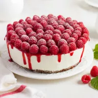 Sernik na zimno z malinami i sosem malinowym