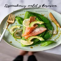 PRZECIWZAPALNE OMLETY. OMLET SZPINAKOWY Z ŁOSOSIEM. OMLET KOKOSOWY. KOKTAJLE NA ZDROWĄ SKÓRĘ I PIĘKNE WŁOSY.