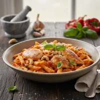 Makaron z kurczakiem i pesto paprykowym – szybki obiad pełen smaku!