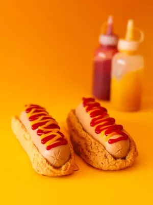 Monoporcja hot dog – eklery bananowo-czekoladowe z mango i maliną