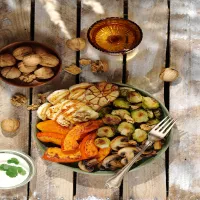 Pieczone warzywa z grillowanym halloumi